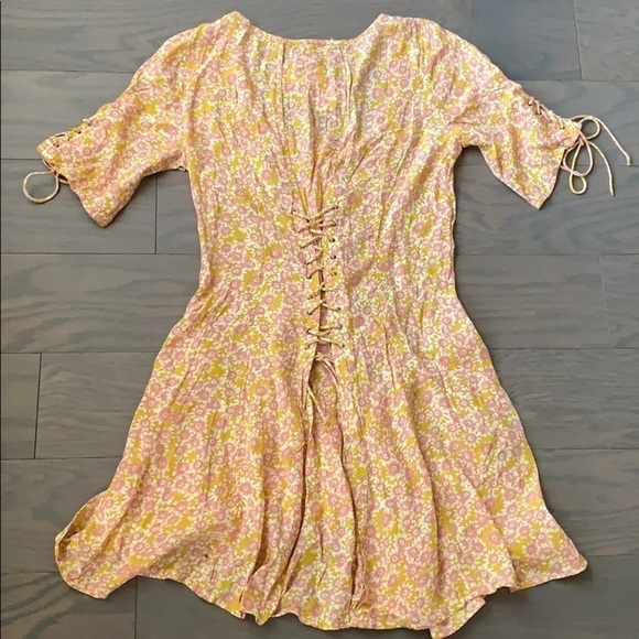 Nwt Free People Laced Up Mini Floral Dress - Picture 8 of 9
